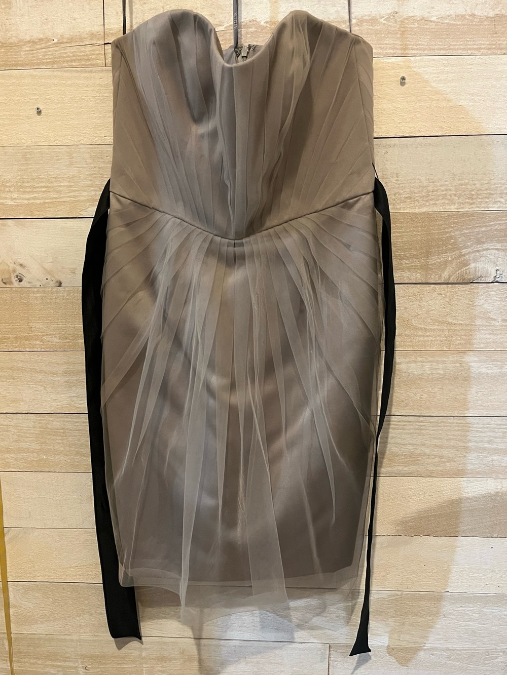 Vera Wang Strapless Gray Tulle Dress with Black Sash